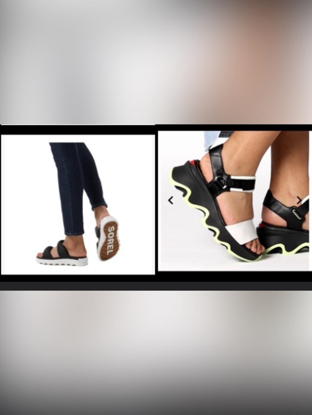 2 pairs of Sorel Sandals! 
Kinetic Impact Y-Strap High & Sorel Viibe Twist Slide